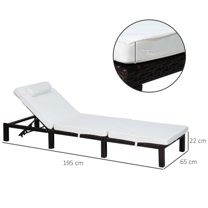 Rattan Sun Lounger, 5-Level Adjustable Garden Lounger Recliner with Cushion and Headrest, Outdoor Reclining Sunbed