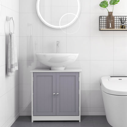 60x60cm Under-Sink Storage Cabinet w/ Adjustable Shelf Handles Drain Hole Bathroom Cabinet Space Saver Organizer White and Gr