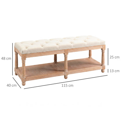2-Tier Bed End Bench, Vintage Stool, Wooden Window Seat with Storage Shelf