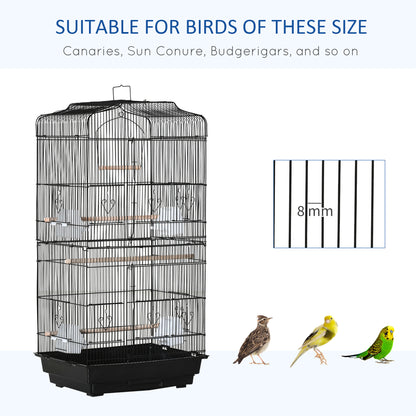 Large Metal Bird Cage with Stand, Perches, Food Bowls, Swing, for Budgies, Parakeets, Black