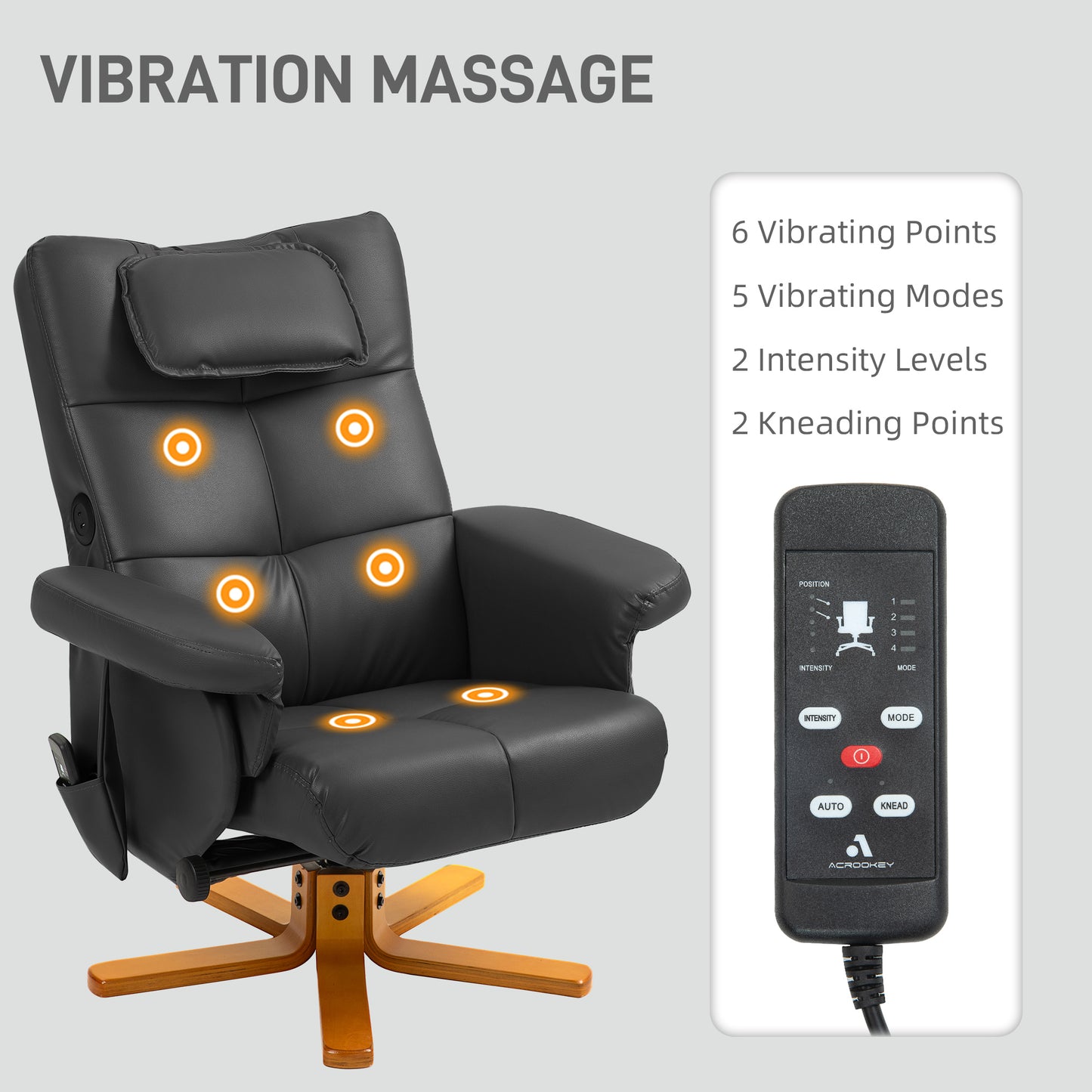 Faux Leather Massage Recliner Chair, with Storage Ottoman - Black