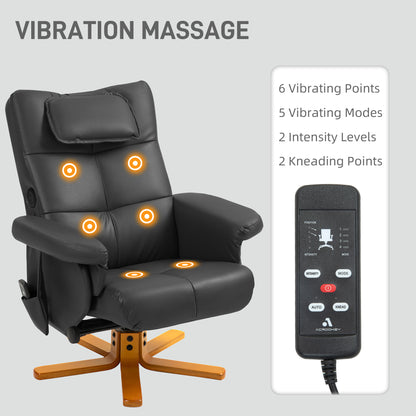 Faux Leather Massage Recliner Chair, with Storage Ottoman - Black