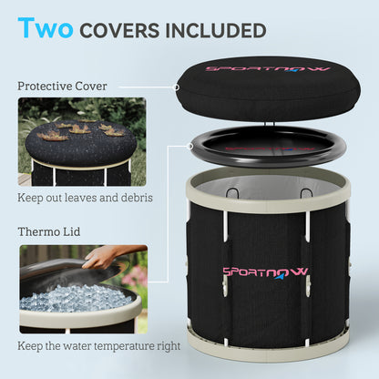 210L Outdoor Ice Bath Tub, with Lid, Cover, Carry Bag, Black