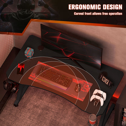 Gaming Desk 120 x 65 cm Steel Frame with Cup Holder, Headphone Hook, Adjustable Feet and Cable Organiser