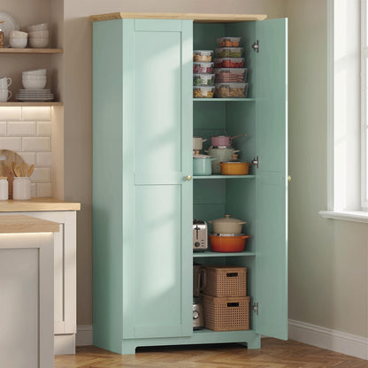 Kitchen Cupboard, 172cm Freestanding Storage Cabinet with Doors and Shelves, Light Green