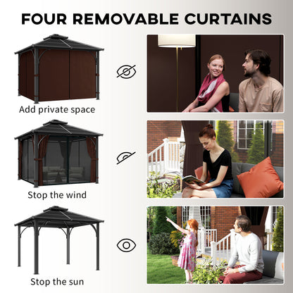 3 x 3(m) Hardtop Gazebo Canopy with 7mm Polycarbonate Double-Tier Roof, Garden Gazebo Permanent Pavilion