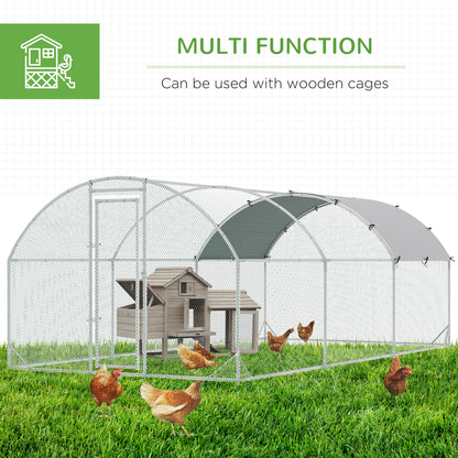 Large Galvanised Chicken Coop with Cover 5.7x2.8x2m Outdoor for Hens - Silver Grey