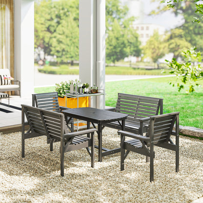 5 Piece Wooden Garden Dining Set for 6, Outdoor Conversation Set with 2 Armchairs, 2 Loveseats and Dining Table