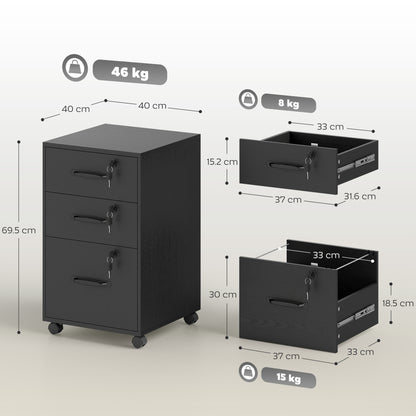 Three Drawer Wood-Effect Filing Cabinet - Black