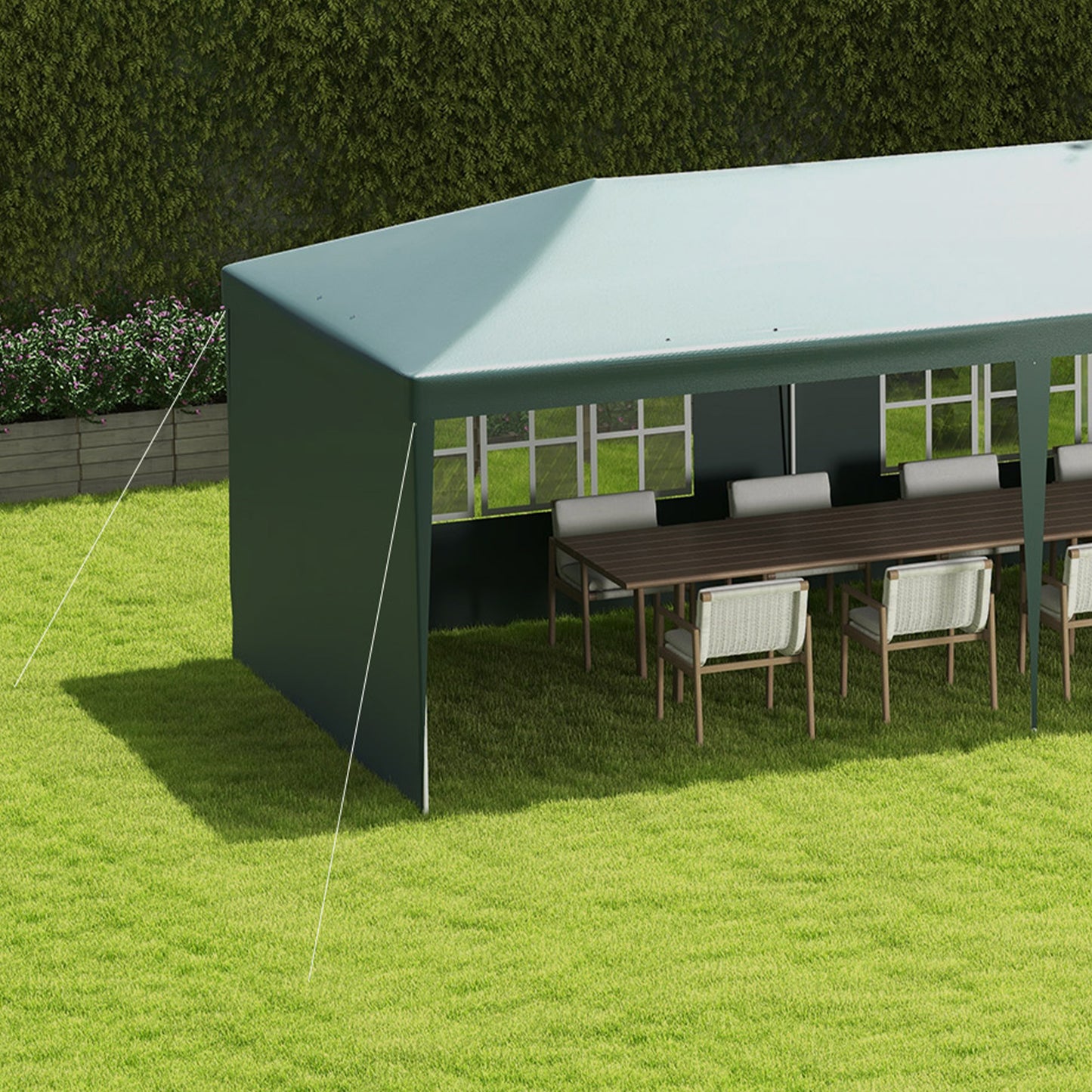 9 x 3 m Party Tent Gazebo Marquee Outdoor Patio Canopy Shelter with Windows and Side Panels Dark Green