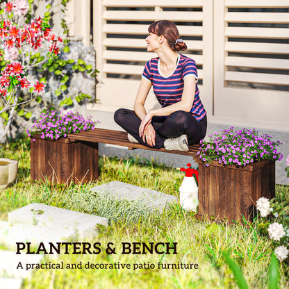 Wooden Garden Planter & Bench Combination Garden Raised Bed Patio Park Carbonised Finish 176 x 38 x 40 cm