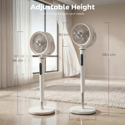20dB Silent Standing Fan, 70°+90° Auto Oscillating Fan with 12 Speeds, LED Light, Air Circulator, Remote Control, 12H Timer