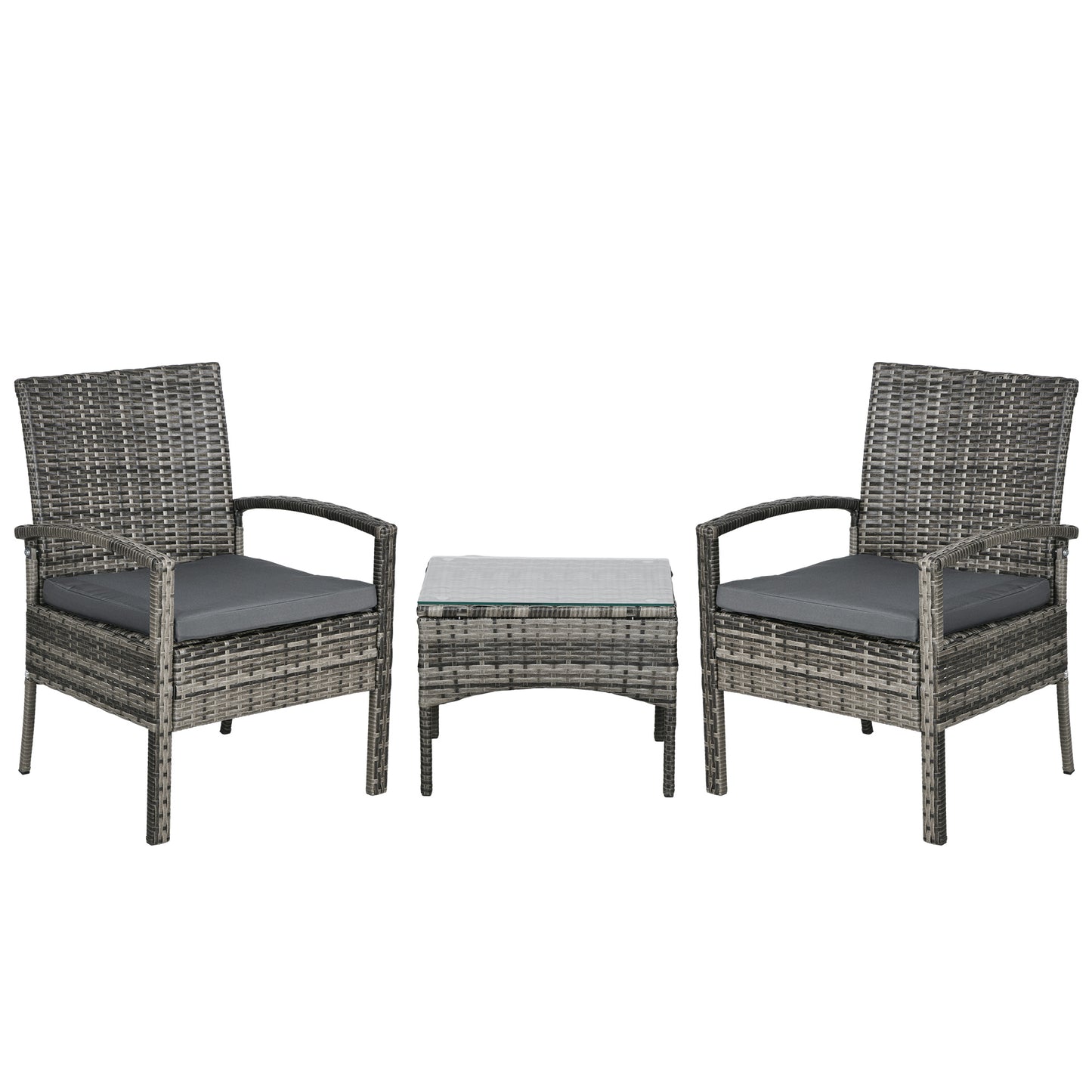 3 Pieces Rattan Bistro Set, Wicker Garden Furniture Set with Glass Top Coffee Table and Chairs