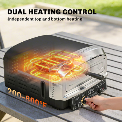 Outdoor Pizza Oven Dual Heat Control 6 Presets Electric Pizza Maker with 37 cm Stone and Peel