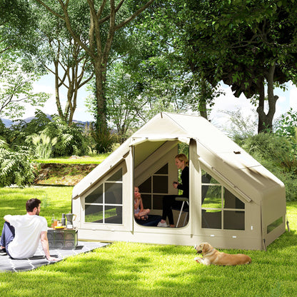 Inflatable Camping Tent with Pump, Stove Jack Hole, Easy Setup 2-4 Person Family Blow Up Tent