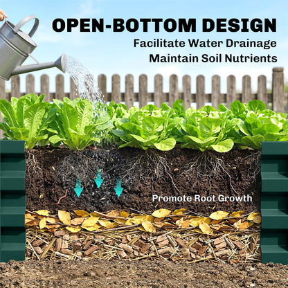 Set of 2 Raised Beds for Garden, Galvanised Outdoor Planters for Herbs Vegetables, Use for Patio Balcony, Green
