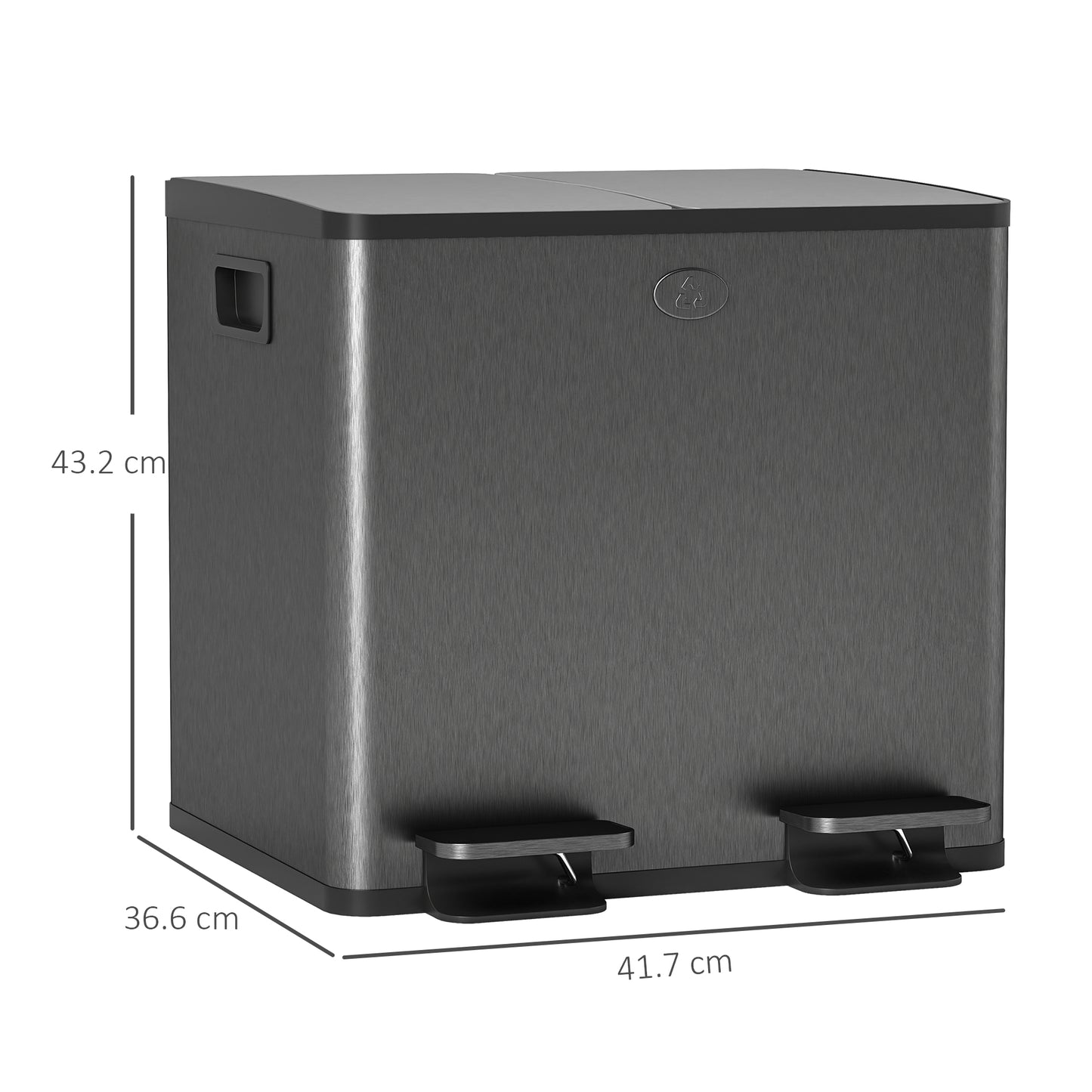 30L Dual Compartment Stainless Steel Bin, with Deodoriser Holders - Black