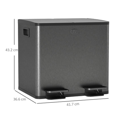30L Dual Compartment Stainless Steel Bin, with Deodoriser Holders - Black