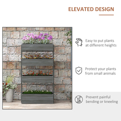 Four-Tier Basket Wooden Plant Stand - Grey