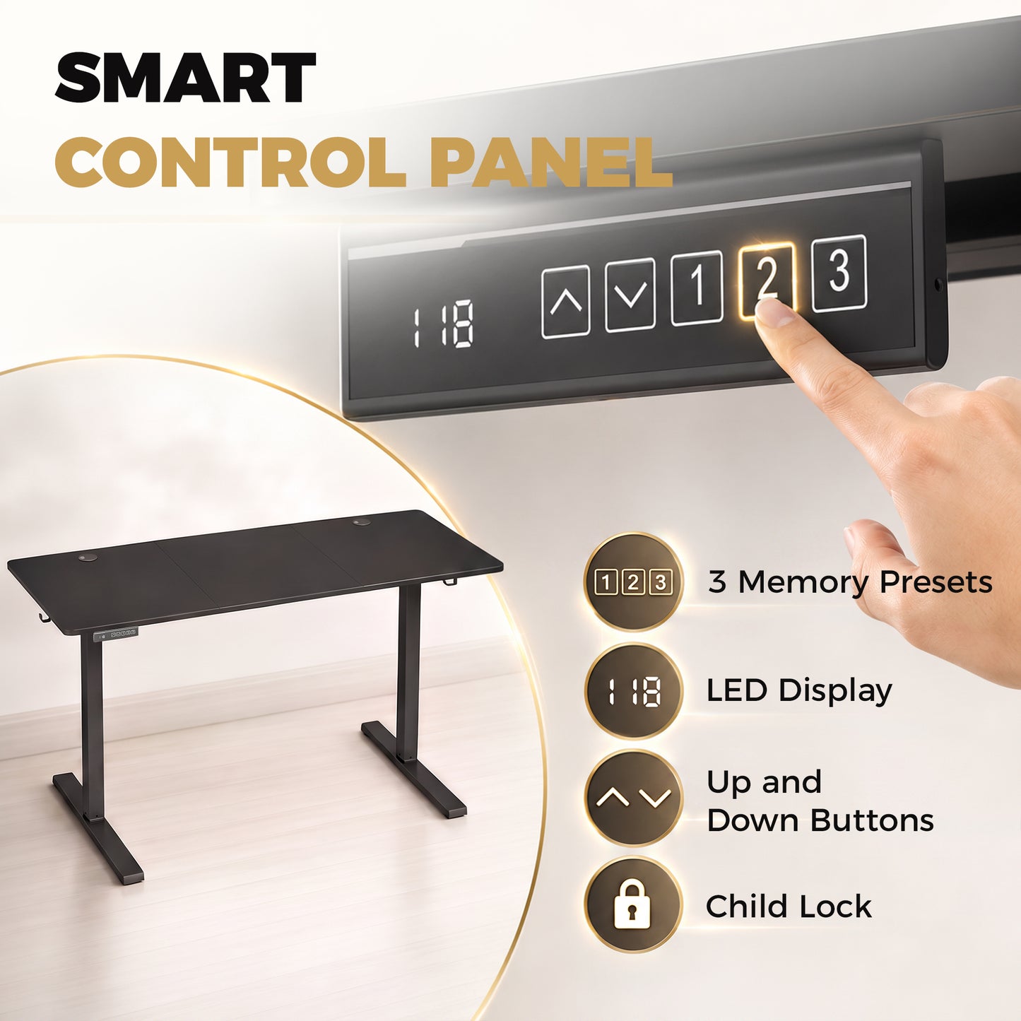 72-118cm Adjustable Electric Standing Desk with LED Display - Black