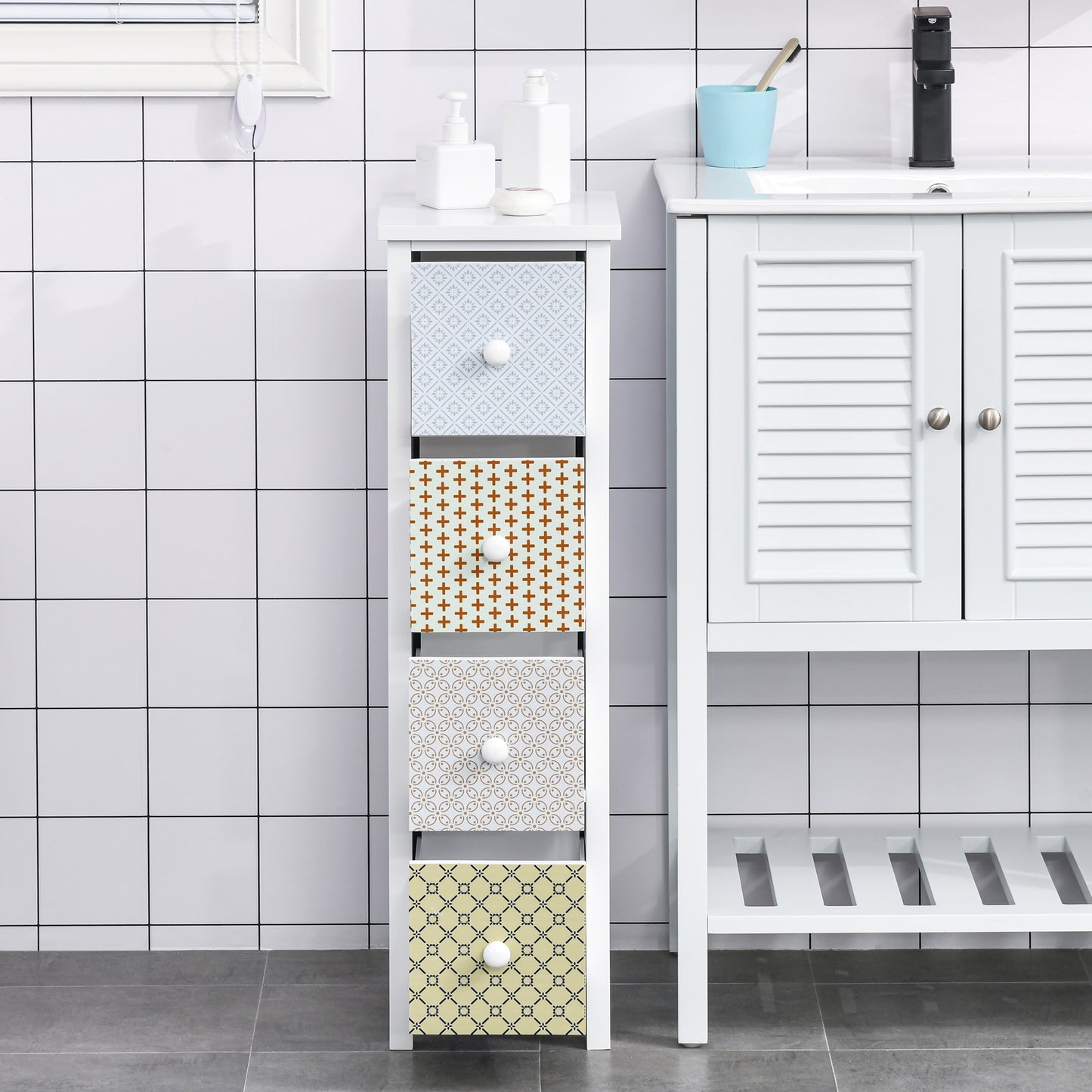 Chest of Drawers, 4 Drawer Dresser, Storage Organizer Toilet Tissue Cabinet for Bedroom, Bathroom