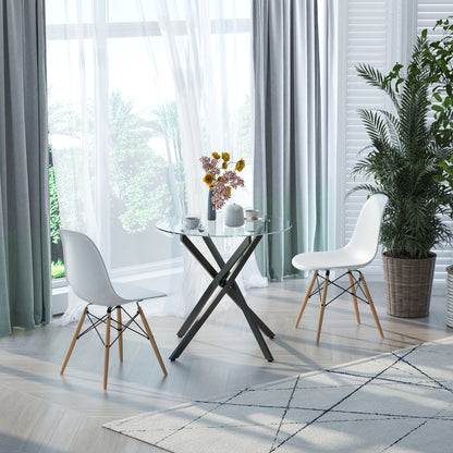 Dining Table with Clear Tempered Glass Top, Round Table with Metal Legs, Modern Kitchen Table for Dining Room Living Room