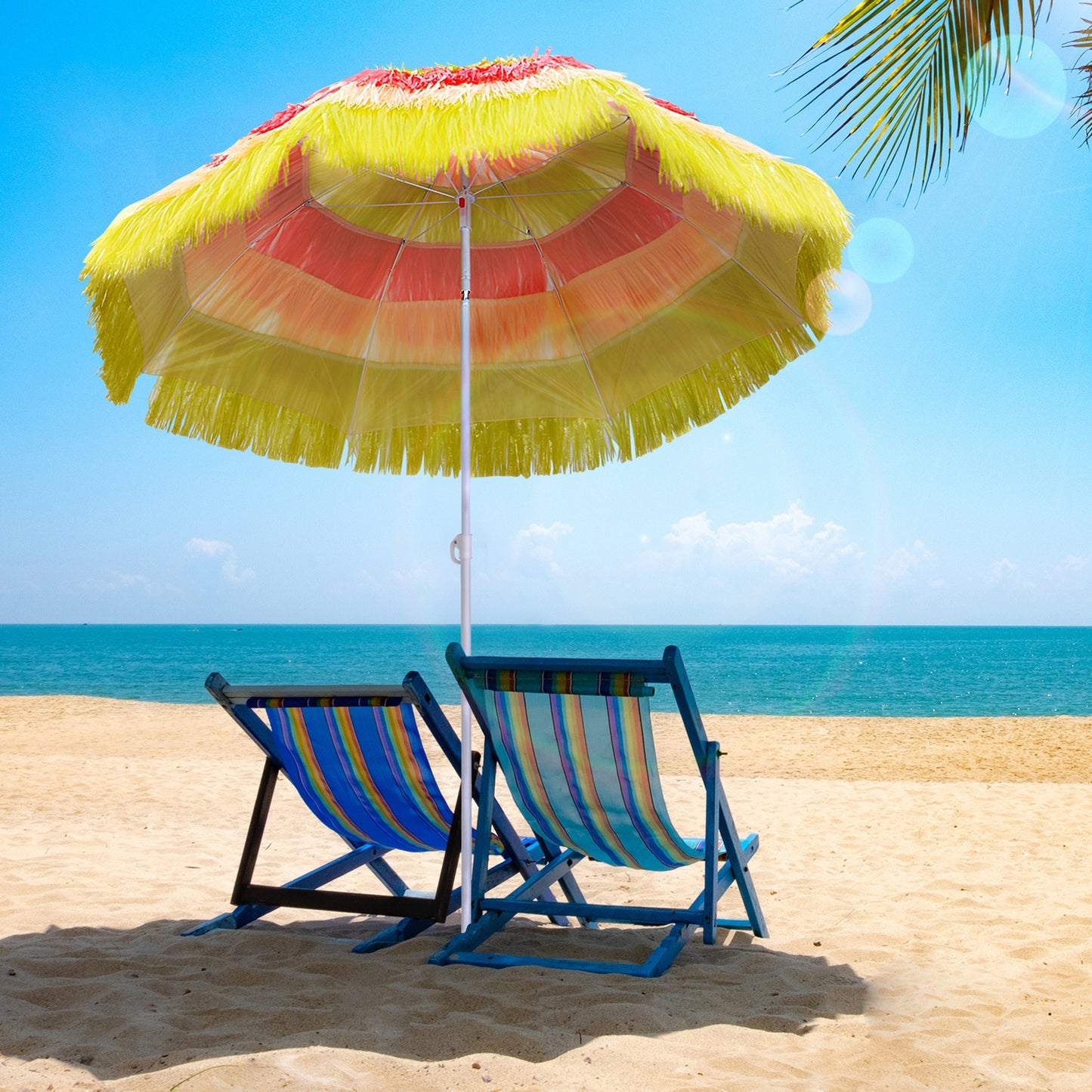 1.6m Garden Hawaii Parasol, Patio Beach Sun Umbrella Sunshade Hawaiian Folding Tilting Crank Parasol (Multicolour)