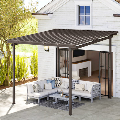 3 x 3(m) Garden Pergola with Waterproof Metal Roof, Lean to Pergola Hardtop Gazebo, Wind-resistant Outdoor Sun Shade