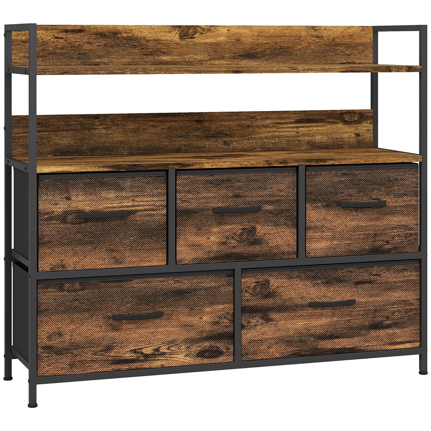 Rustic Chest of Five Fabric Drawers - Rustic Brown
