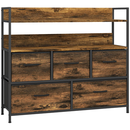 Rustic Chest of Five Fabric Drawers - Rustic Brown