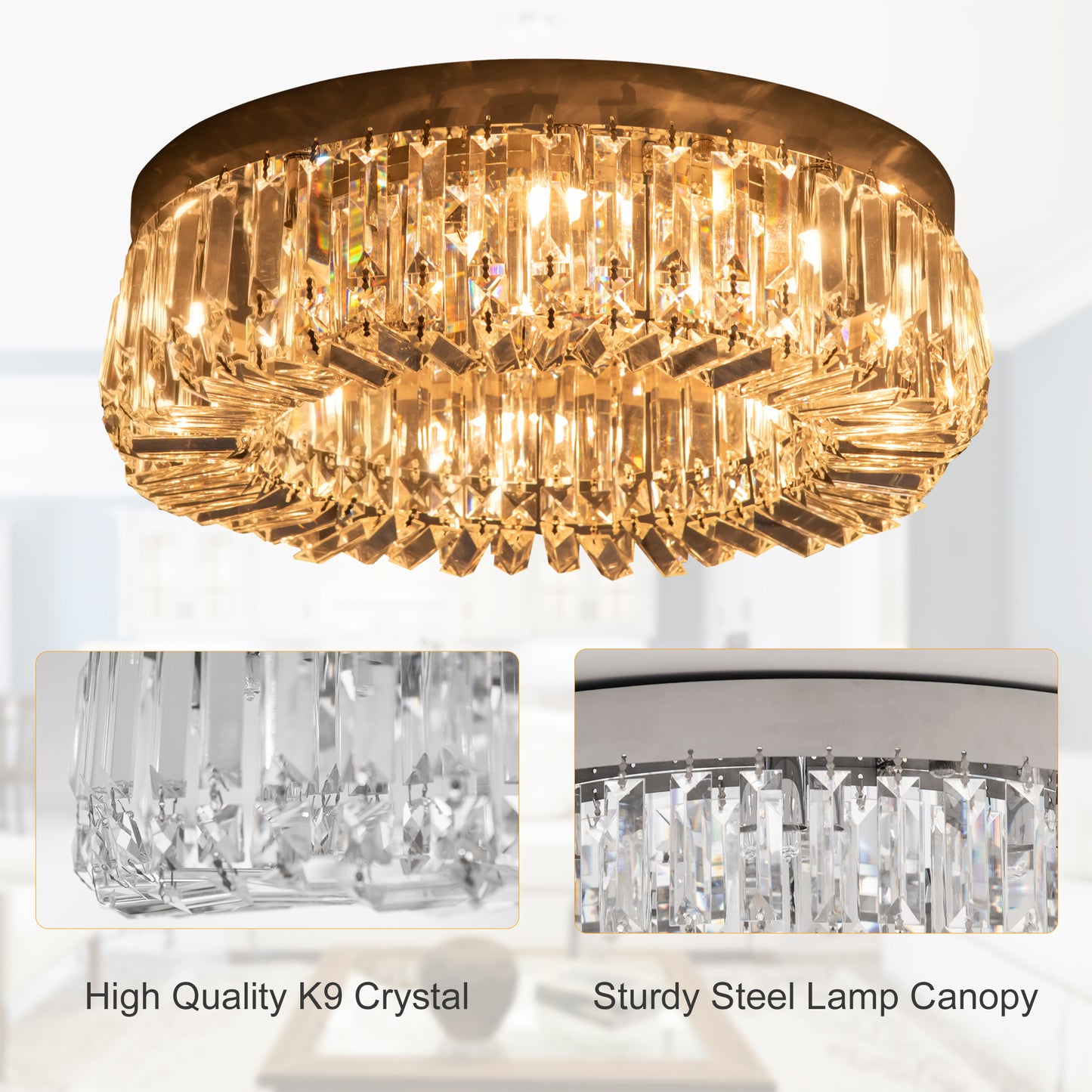 Crystal Chandeliers with Crystal Pendants, 8-Light Ceiling Light for Living Room, Bedroom Dining Room, Silver Tone