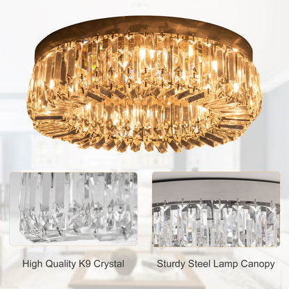 Crystal Chandeliers with Crystal Pendants, 8-Light Ceiling Light for Living Room, Bedroom Dining Room, Silver Tone