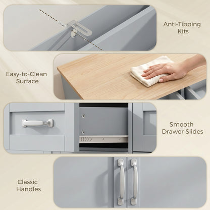 Sideboard Buffet Cabinet, 140 cm Kitchen Storage Cabinet with 4 Drawers, 4 Doors and 2 Adjustable Shelves, Grey
