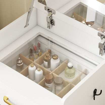 Compact Dressing Table and Stool Set, with Storage - White