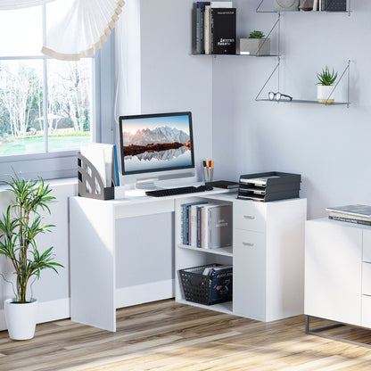 L-Shaped Desk, Corner Computer Desk, Adjustable Study Table with Storage Shelf, Drawer and Cabinet