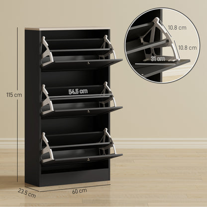 Modern Compact Three-Drawer Shoe Storage Cabinet - Black