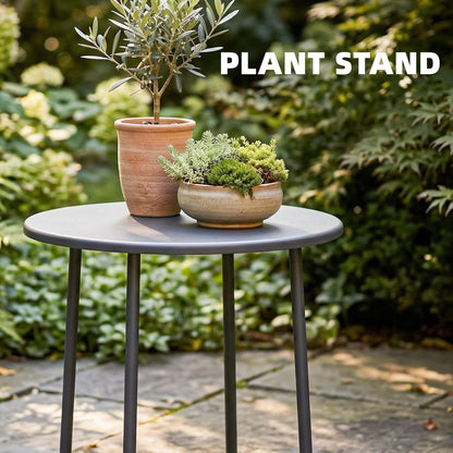 48 cm Round Garden Side Table, Small Metal Outdoor Garden Table with Rolled Edge, Dark Grey