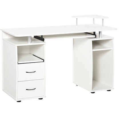 Home Study Desk Writing Table with Drawers, Writing Desk Study Table with Side Storage and Sliding Shelf, White