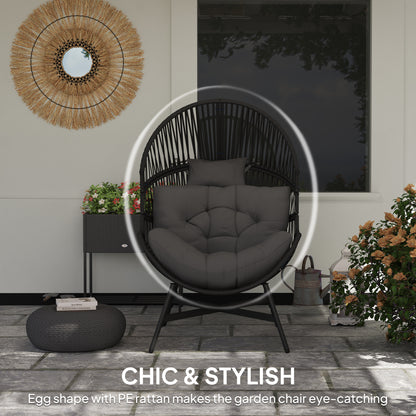 Rattan Egg Chair, Oversized Freestanding Garden Egg Chair with Thick Tufted Cushion, Headrest