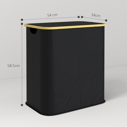 Double Laundry Basket With Lid, 80L Collapsible Laundry Hamper with Groove Handles, Washing Basket for Bathroom, Bedroom