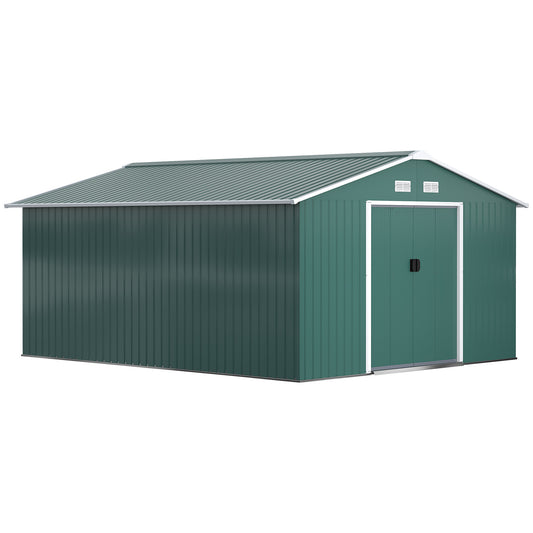 12.5ft Sliding Door Durable Steel Storage Shed with 4 Ventilation Outdoor, Green