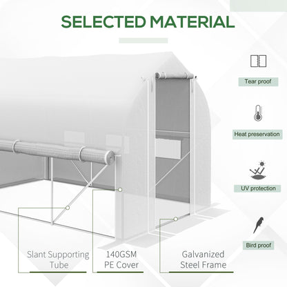 3 x 2(m) Walk-in Polytunnel Greenhouse, Zipped Roll Up Sidewalls, Mesh Door, 6 Mesh Windows