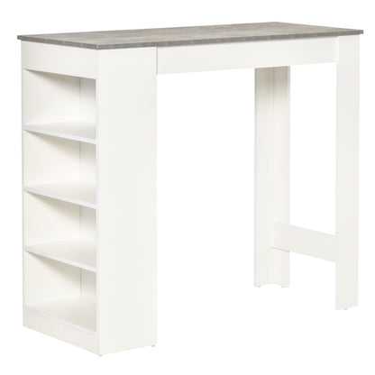 Bar Table, Dining Table with 4-Tier Storage Shelf for Breakfast Bar, Kitchen, Dining Room, Living Room, Grey