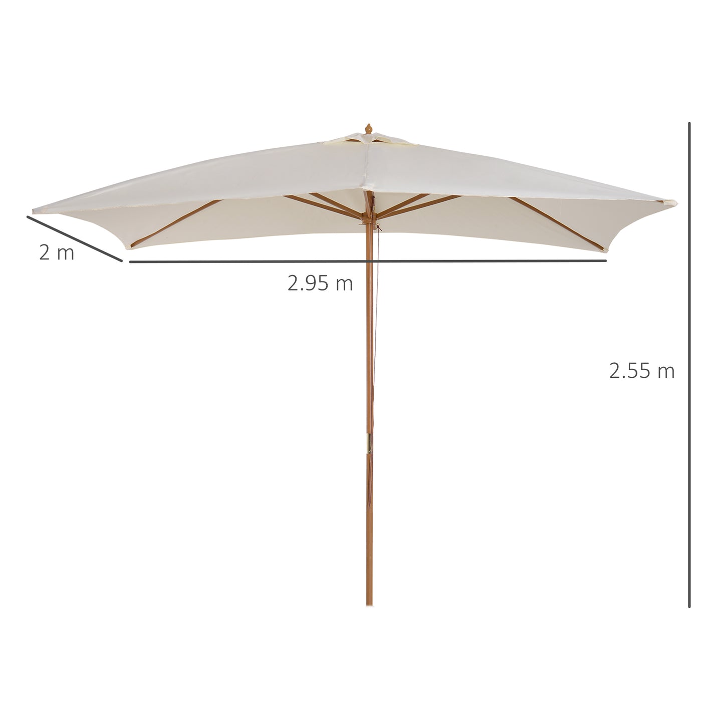 2 x 3m Wooden Garden Parasol Umbrella Outdoor Sun Shade Canopy, Cream White