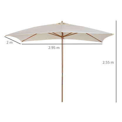 2 x 3m Wooden Garden Parasol Umbrella Outdoor Sun Shade Canopy, Cream White