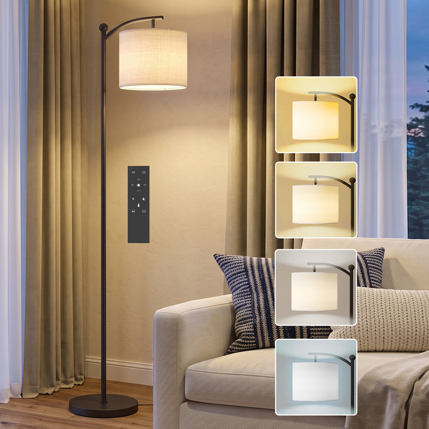 LED Floor Lamp with Remote Control - Black