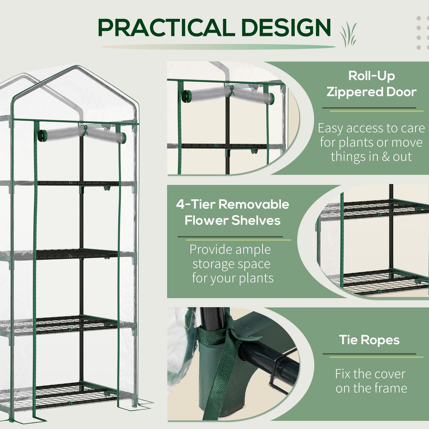 4 Tiers Mini Portable Greenhouse Compact Plant Grow Shed Metal Frame Transparent Clear Cover 160H x 70L x 50Wcm