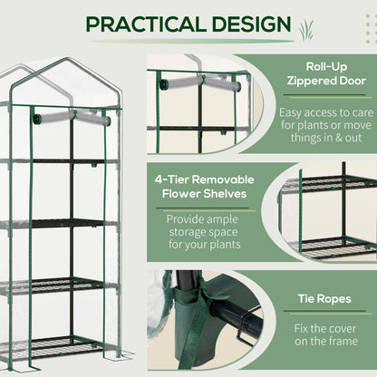 4 Tiers Mini Portable Greenhouse Compact Plant Grow Shed Metal Frame Transparent Clear Cover 160H x 70L x 50Wcm