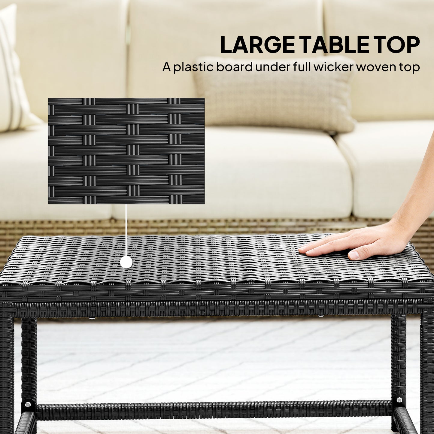 Outdoor Coffee Table Side Table with Rectangular Frame for Patio, Balcony, Black
