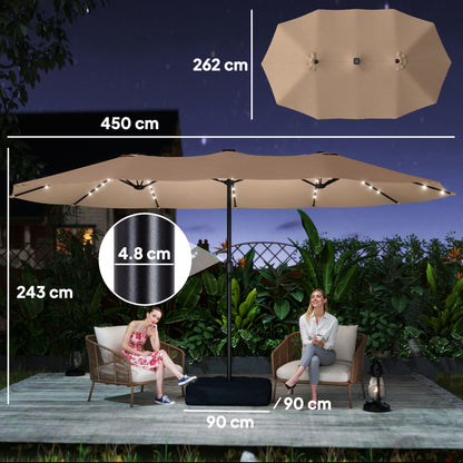 Patio Umbrella Double-Sided Outdoor Umbrella with Solar Lights Base, Khaki